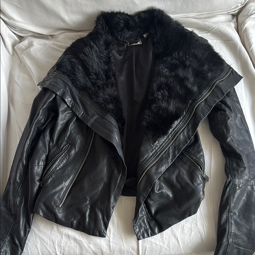 Black lamb skin and Rabbit fur Jacket